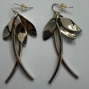 Vintage Goldtone Leaf & Stem Dangling Earrings